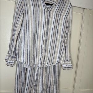 Banana Republic Beige and Navy Striped Linen Blend 3 piece Set
